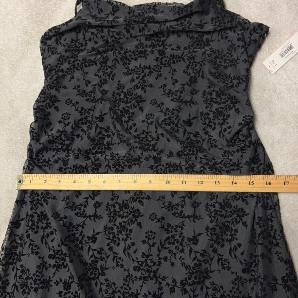NWT Velvet Burnout Ruched Black Floral Midi Dress Lined Womens Large - Picture 7 of 10
